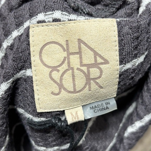 Chaser Women's Gray Striped Waffle Knit Long Sleeve V Back Tee M - Picture 4 of 5